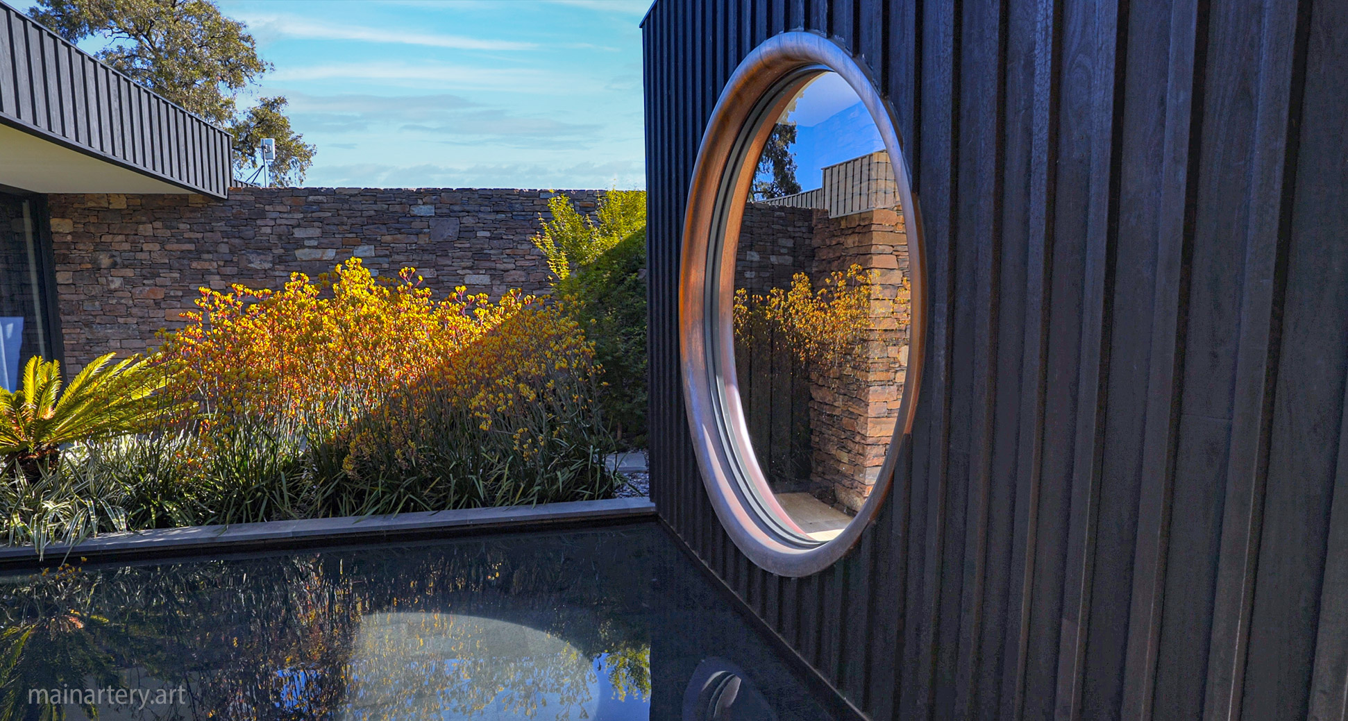 huge copper modern architectural sculptural window shroud picture