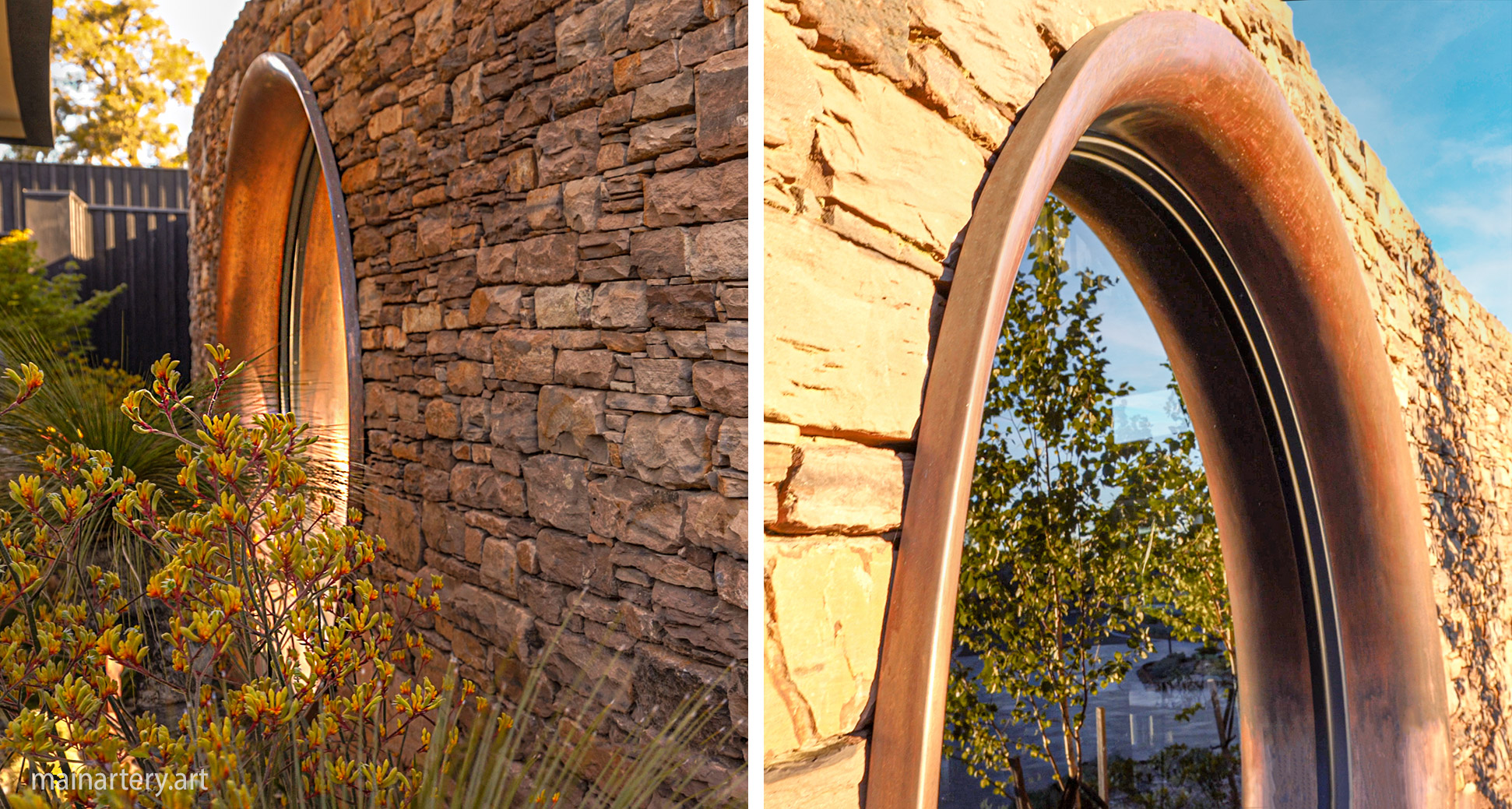 large modern copper wall mounted sculptural window feature image