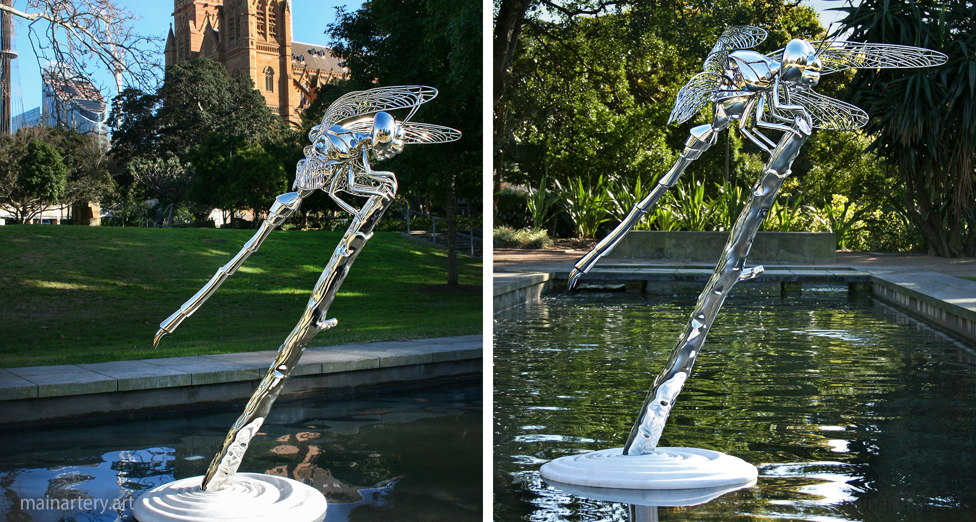 dragonfly public art outdoor water feature image