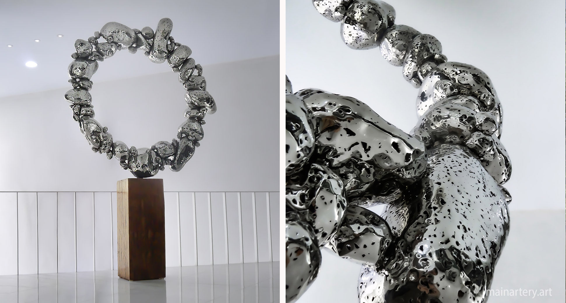 dreamcatcher circular organic polished stainless sculpture art image