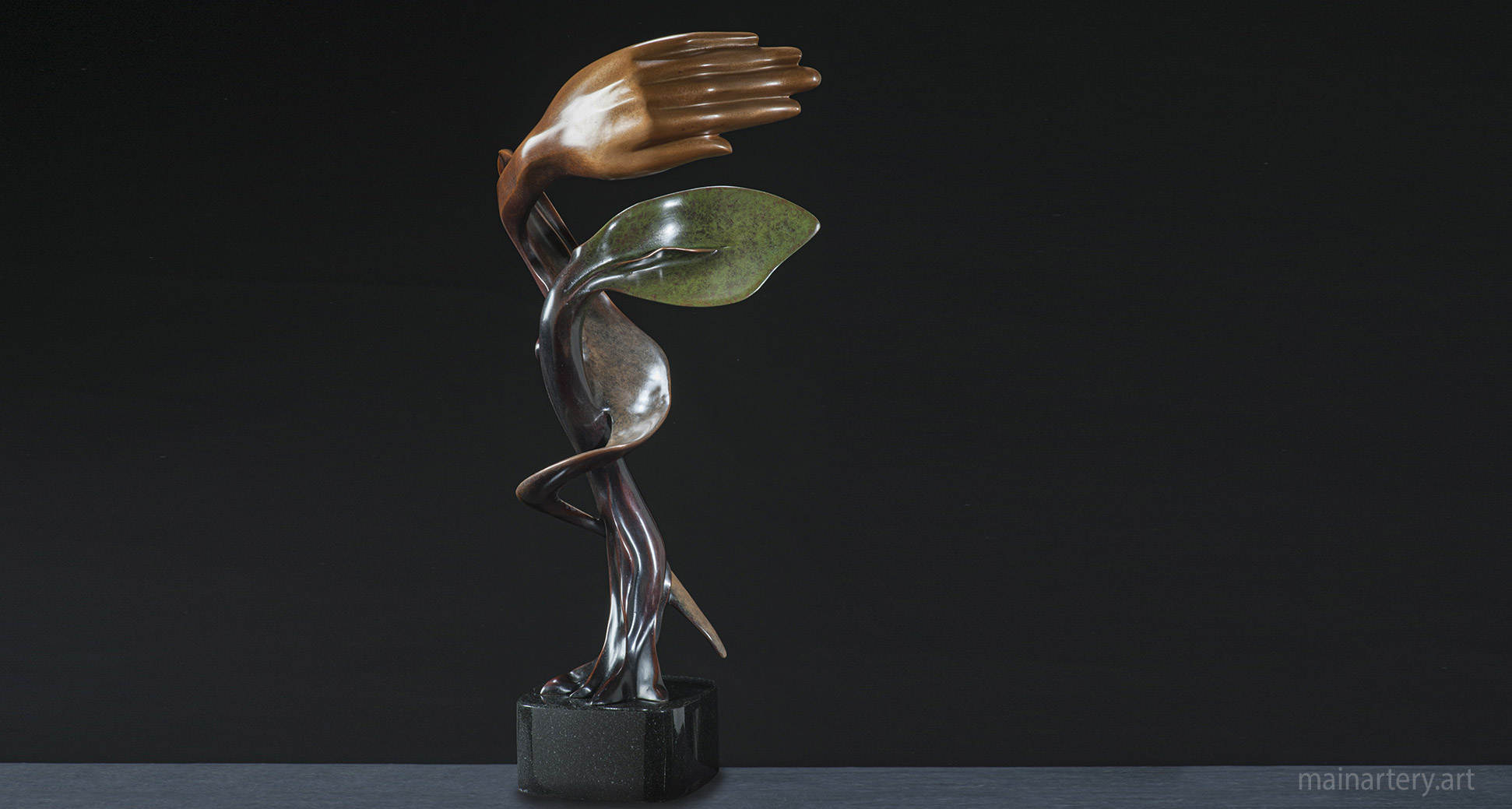 multi patina surreal leaf hand interior sculpture image