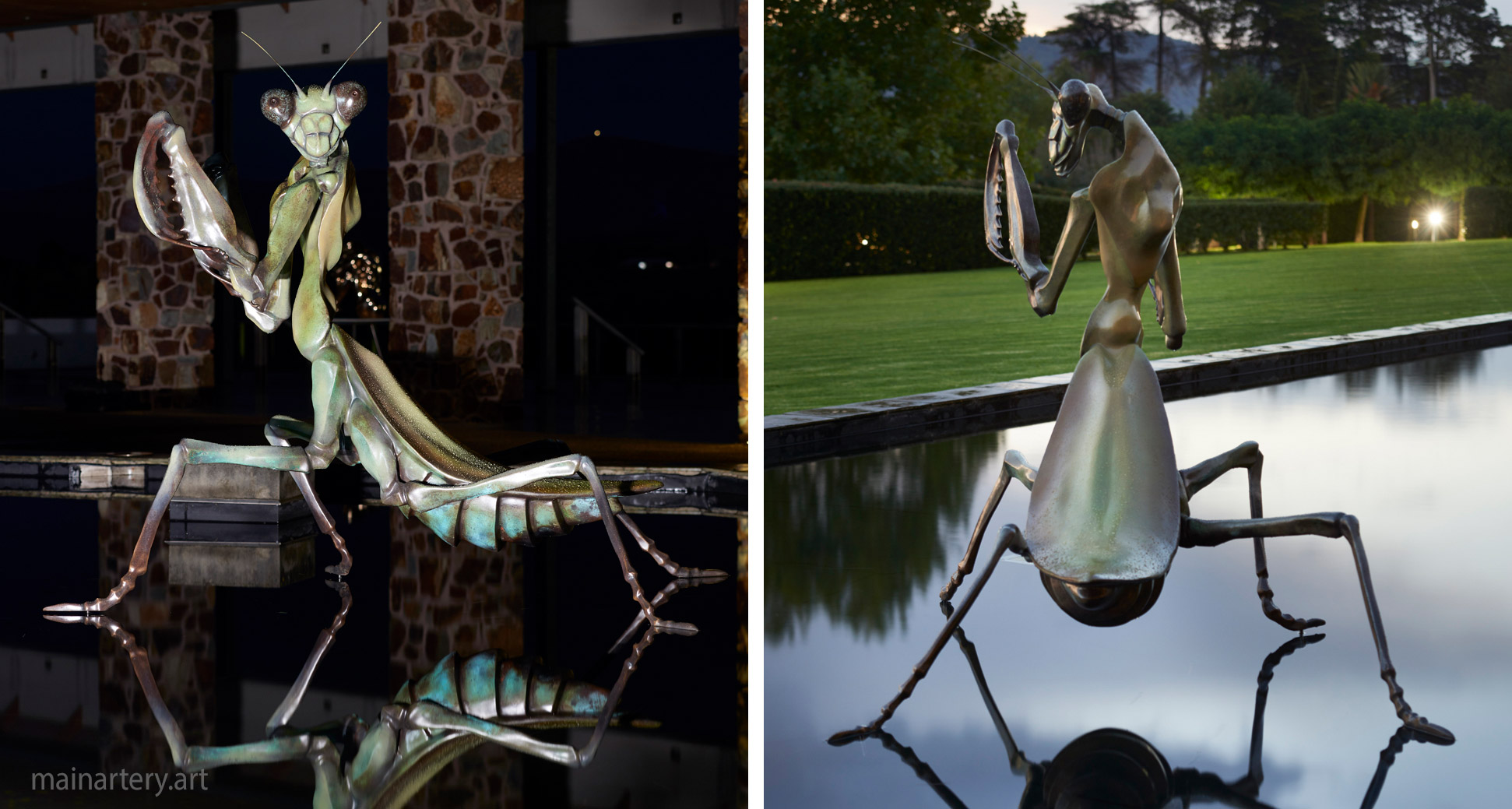 outdoor bronze realistic praying mantis art image