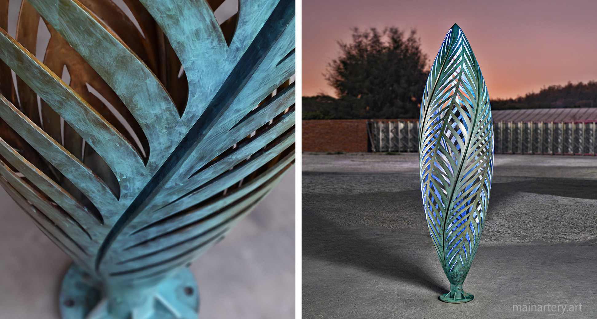 large verdigris organic outdoor sculpture image