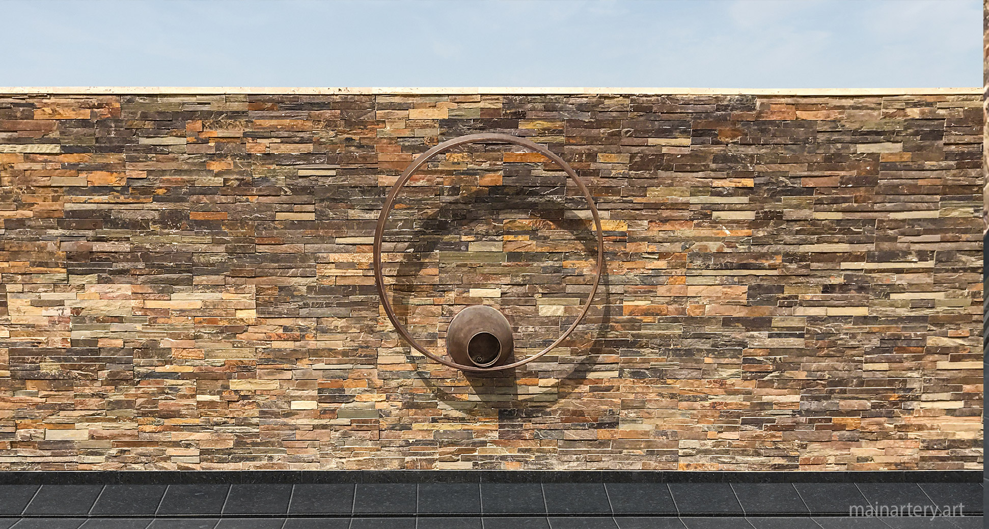 large copper patina circular slate wall mounted sculpture image