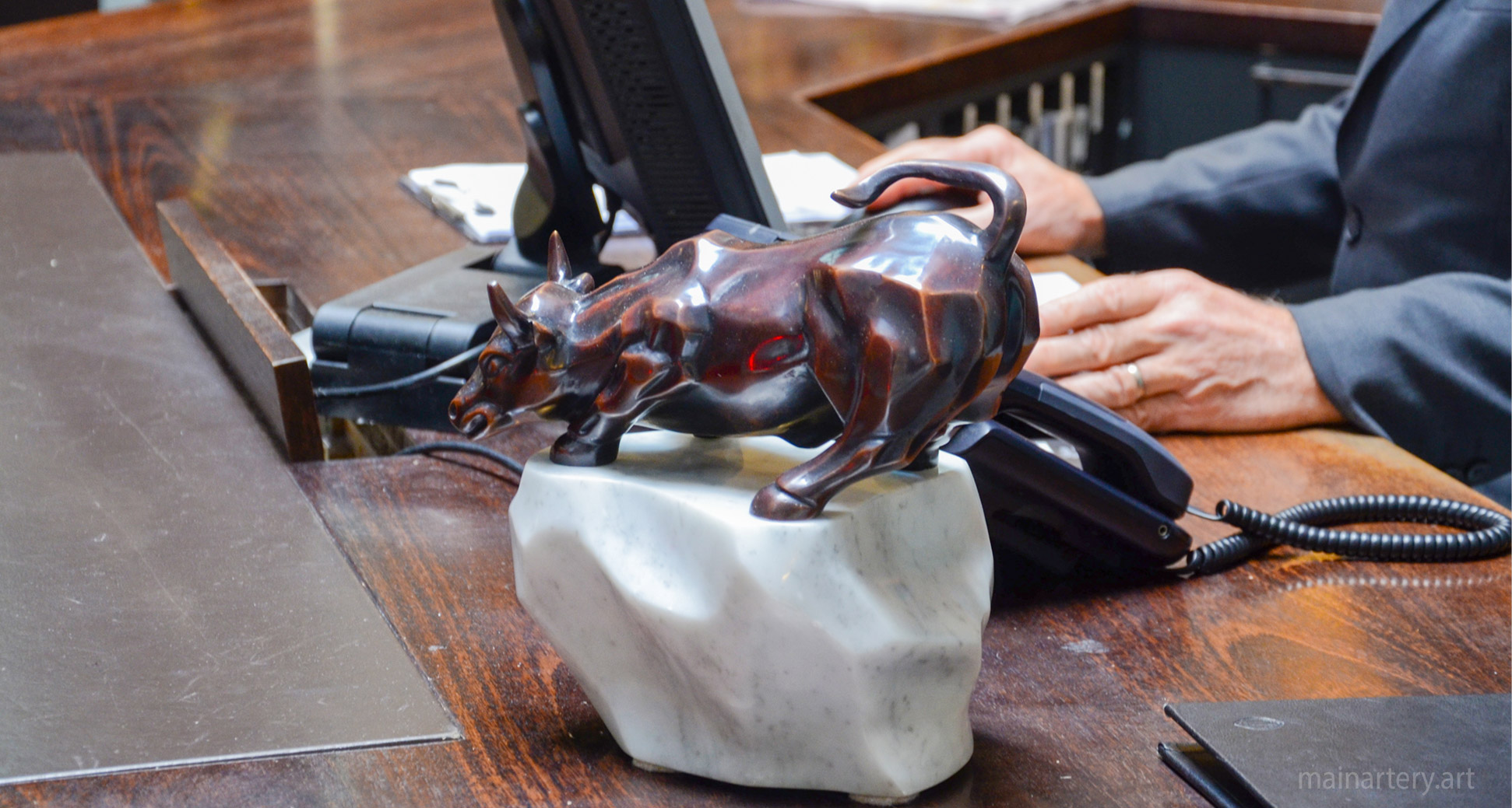 small bronze desk bull interior artwork image