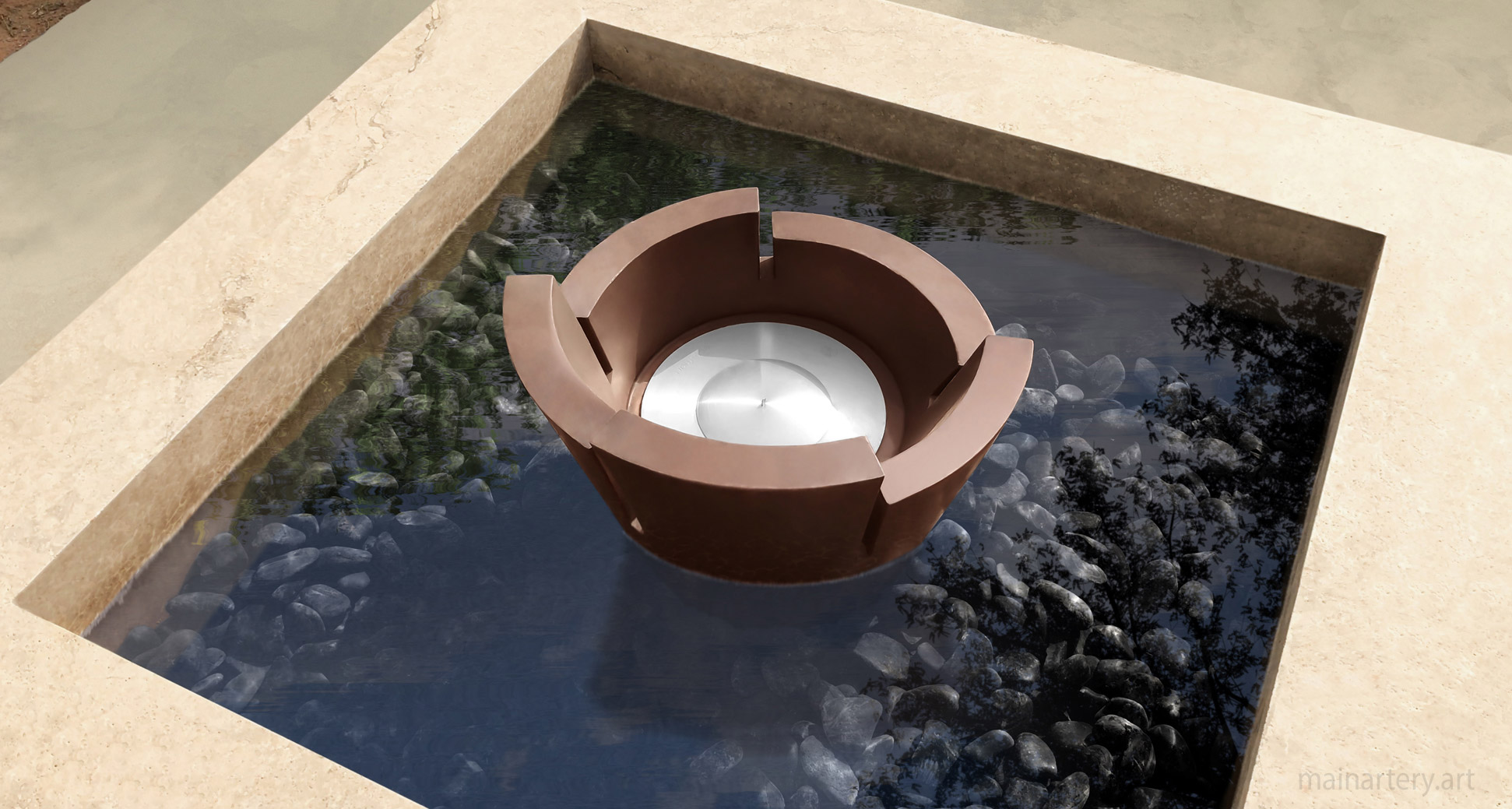 medium outdoor patina fire bowl water feature image