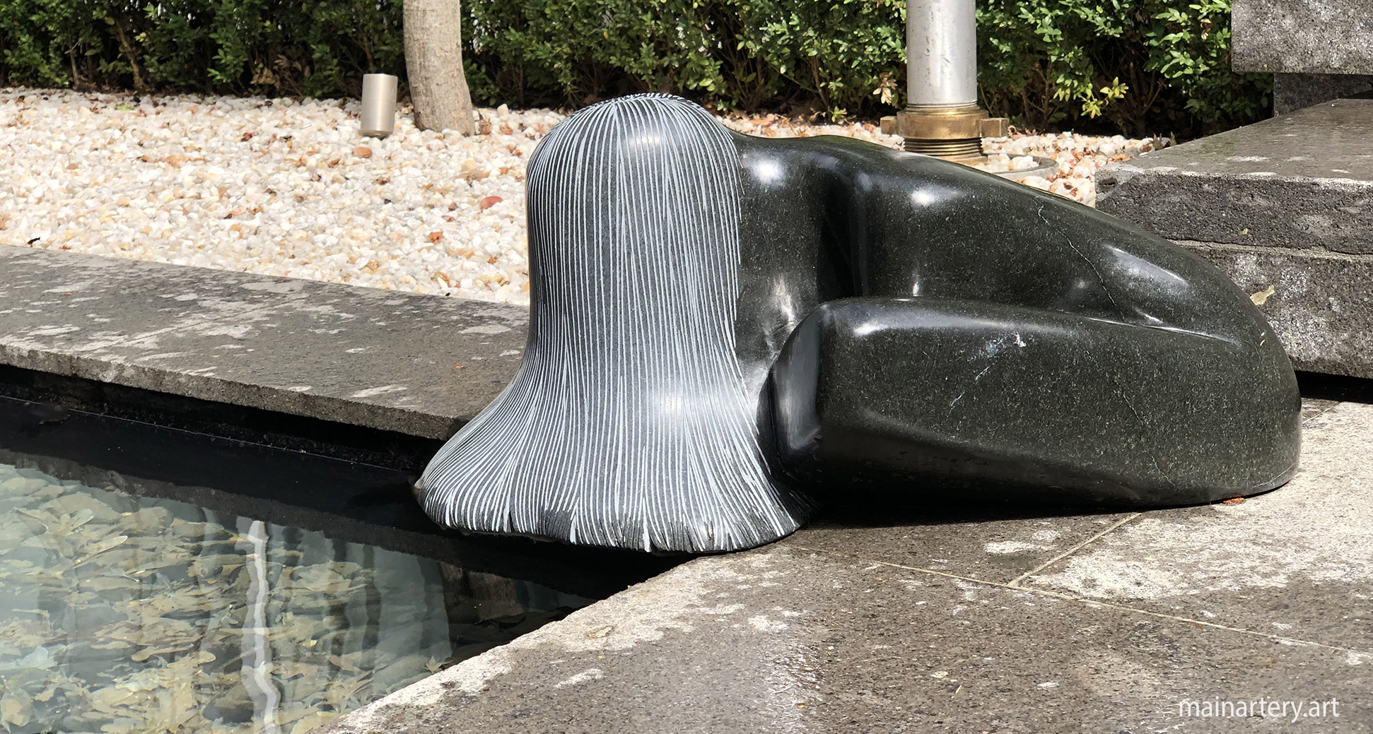 The Bather modern figurative sculpture black stone image