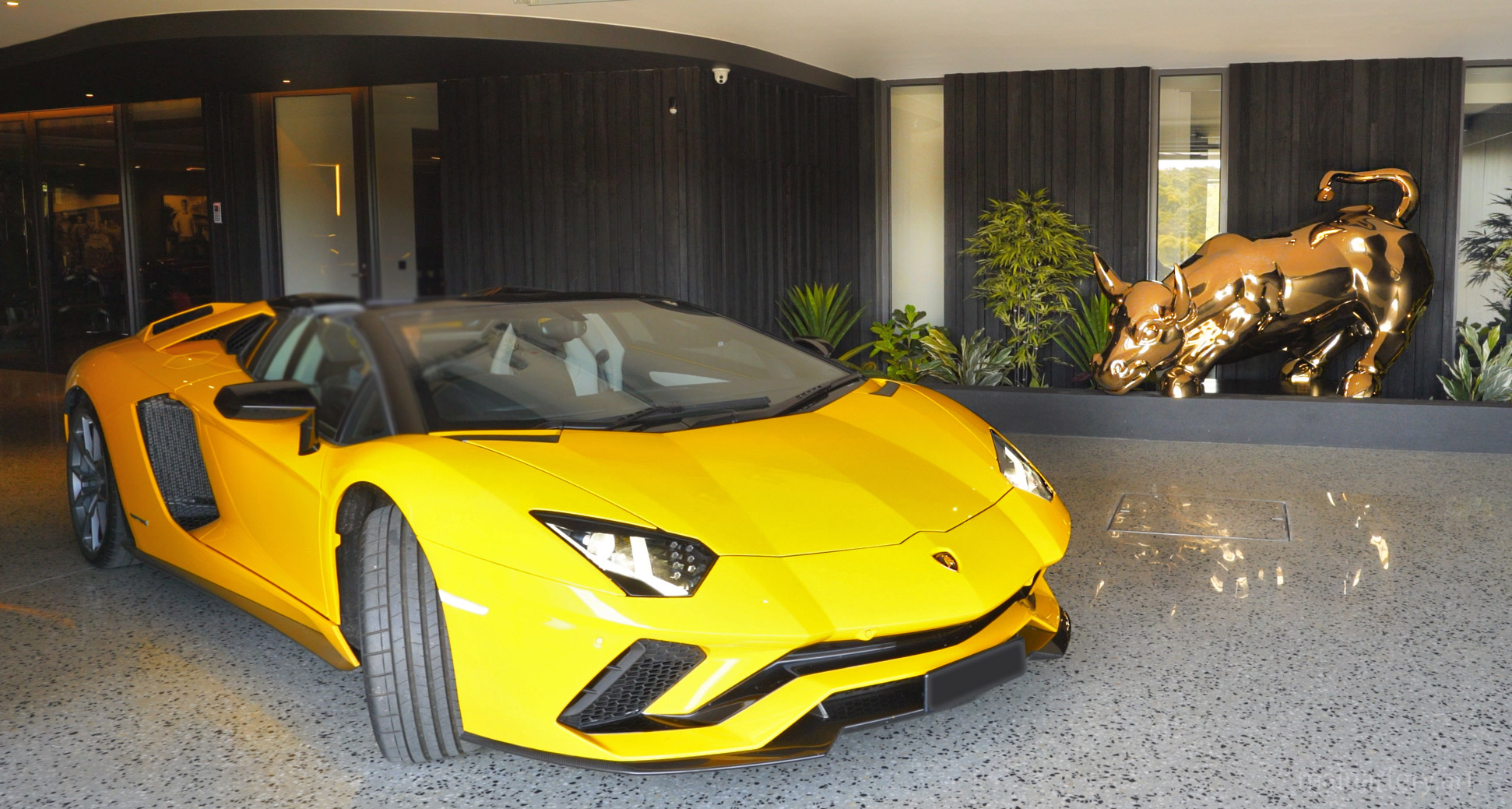 garage polished titanium raging bull lamborghini sculpture image
