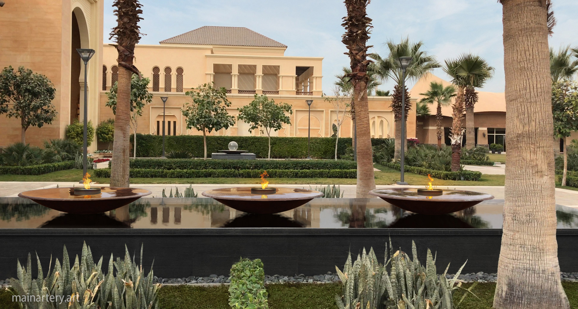 saudi arabia palace copper patina garden sculpture image