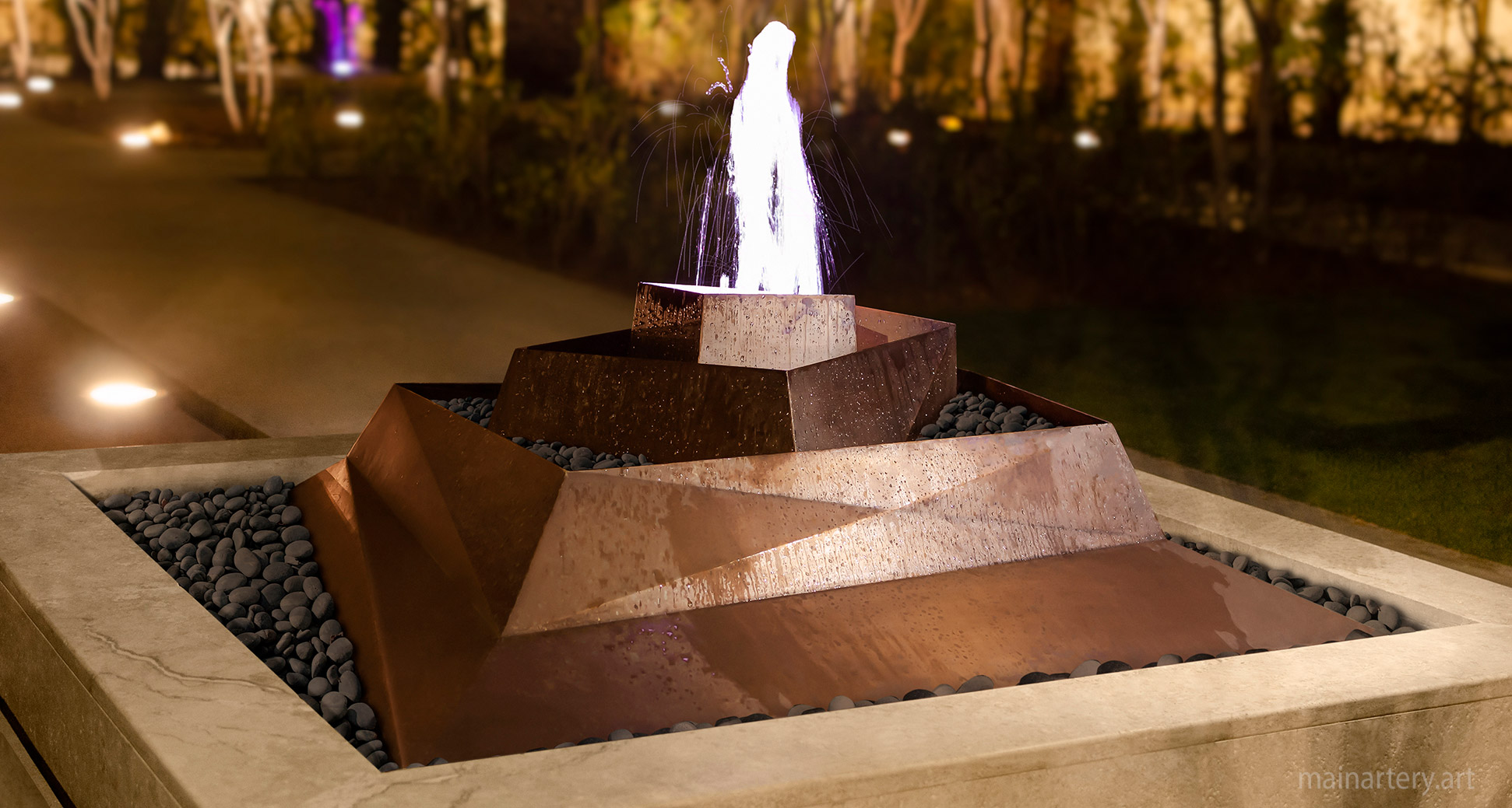 saudi arabia sheikhs palace copper landscape water feature sculpture image