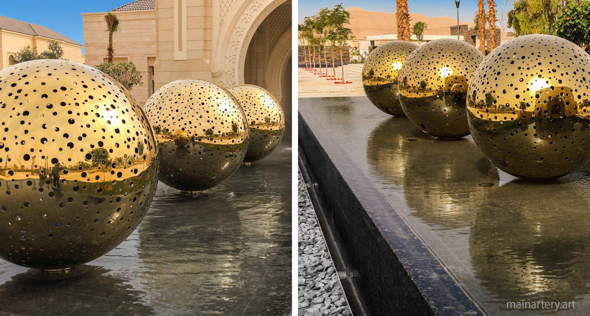 monumental stainless steel spherical landscape sculpture image