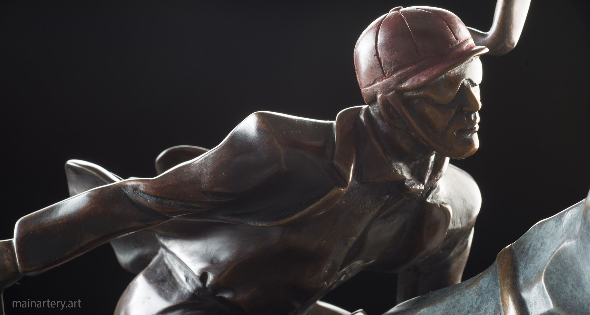 tabletop bronze patina jockey sculpture image