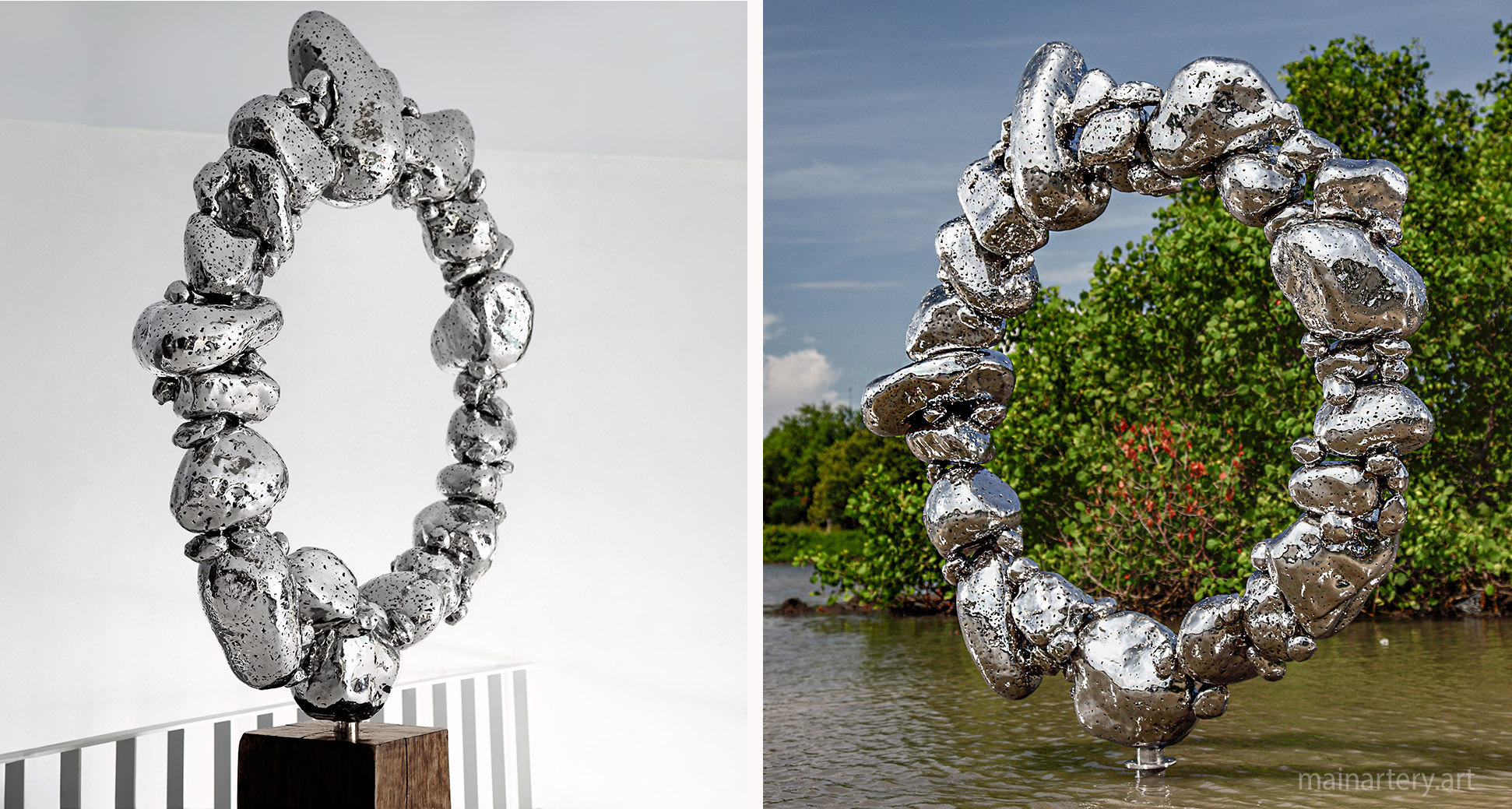 circular stacked stones zen metal sculpture image