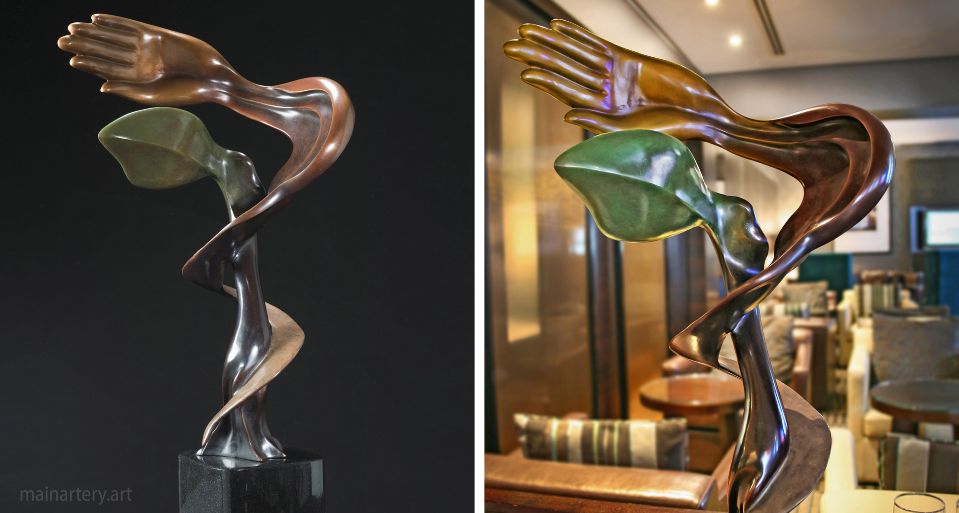 interior bronze environmental hand hotel sculpture image