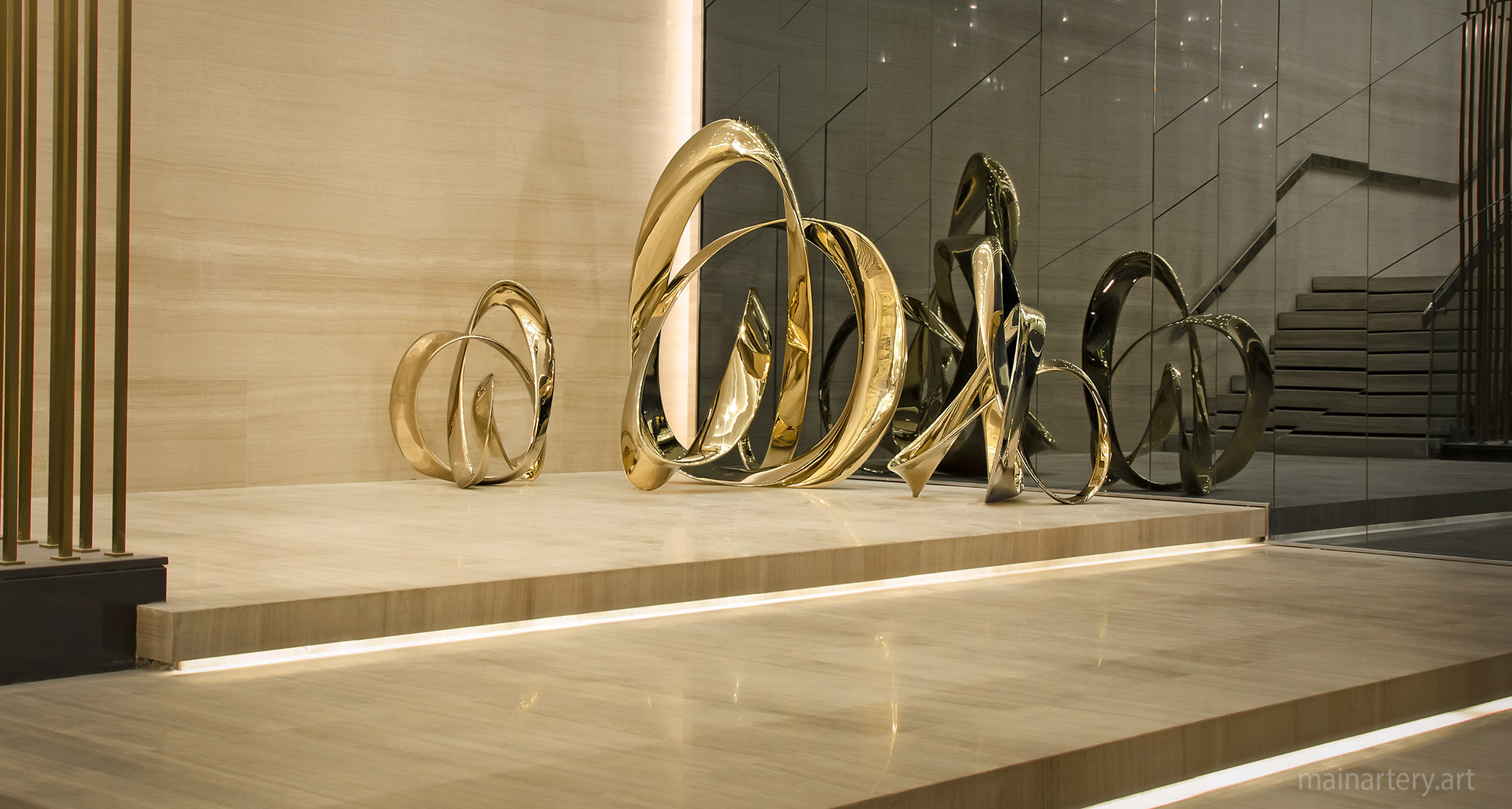 large metal algorithmic mirror flower sculptures image