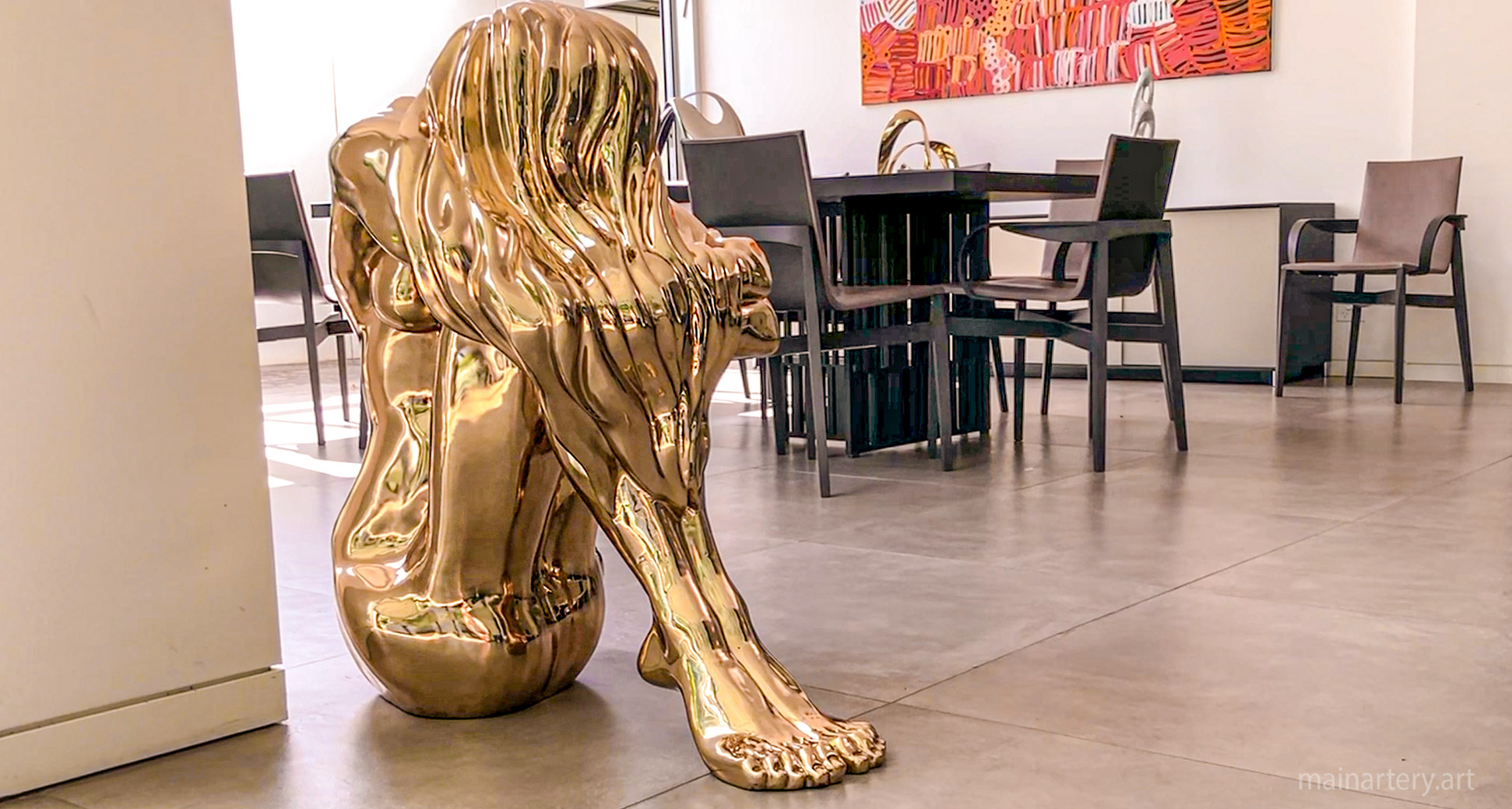 large sensual nude polished bronze interior sculpture image