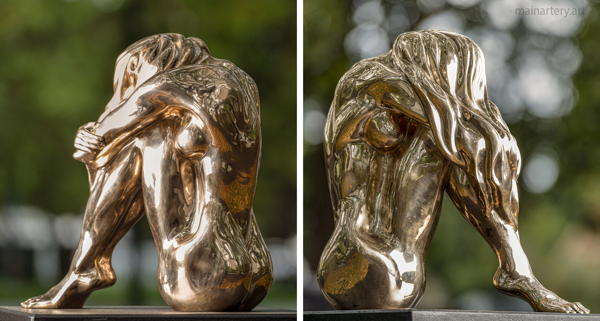 small polished bronze contemporary garden sculpture image