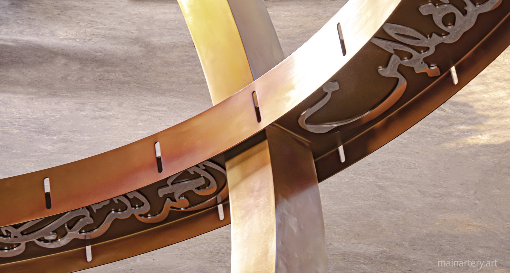 huge sundial public art sculpture arabic calligraphy image