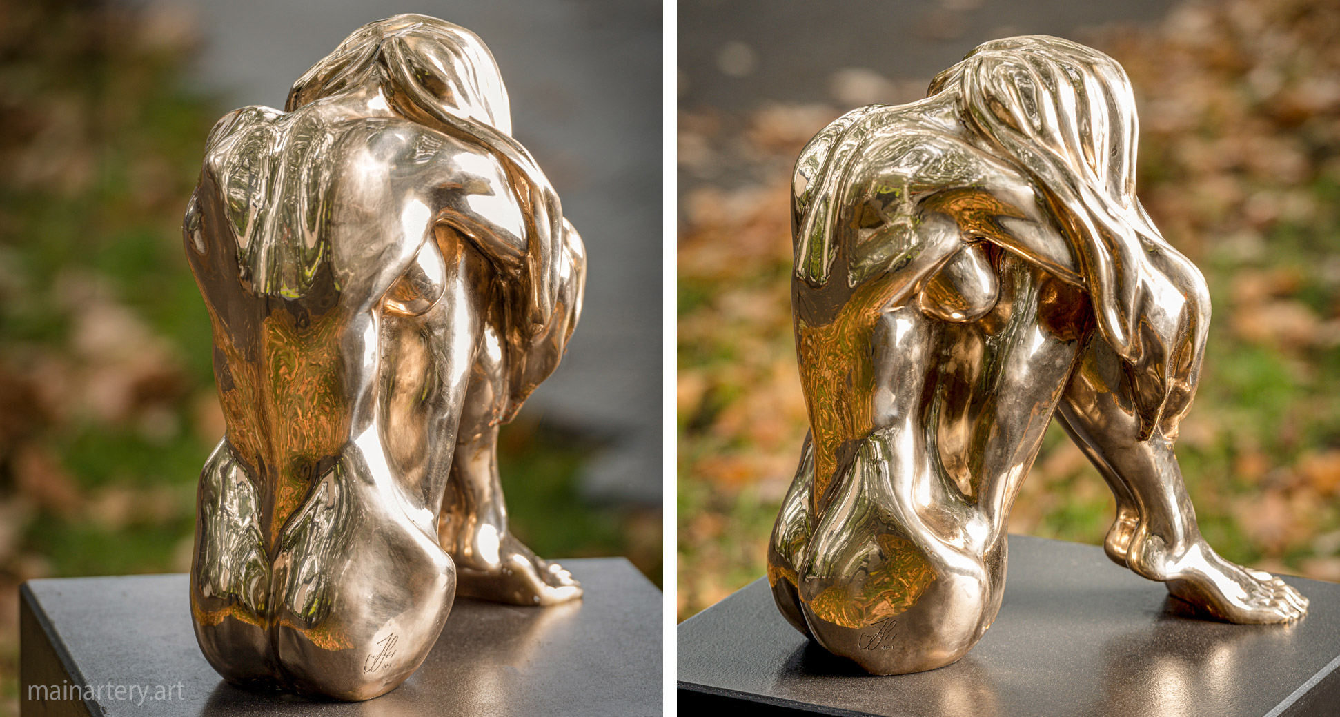 outdoor polished bronze nude sculpture image